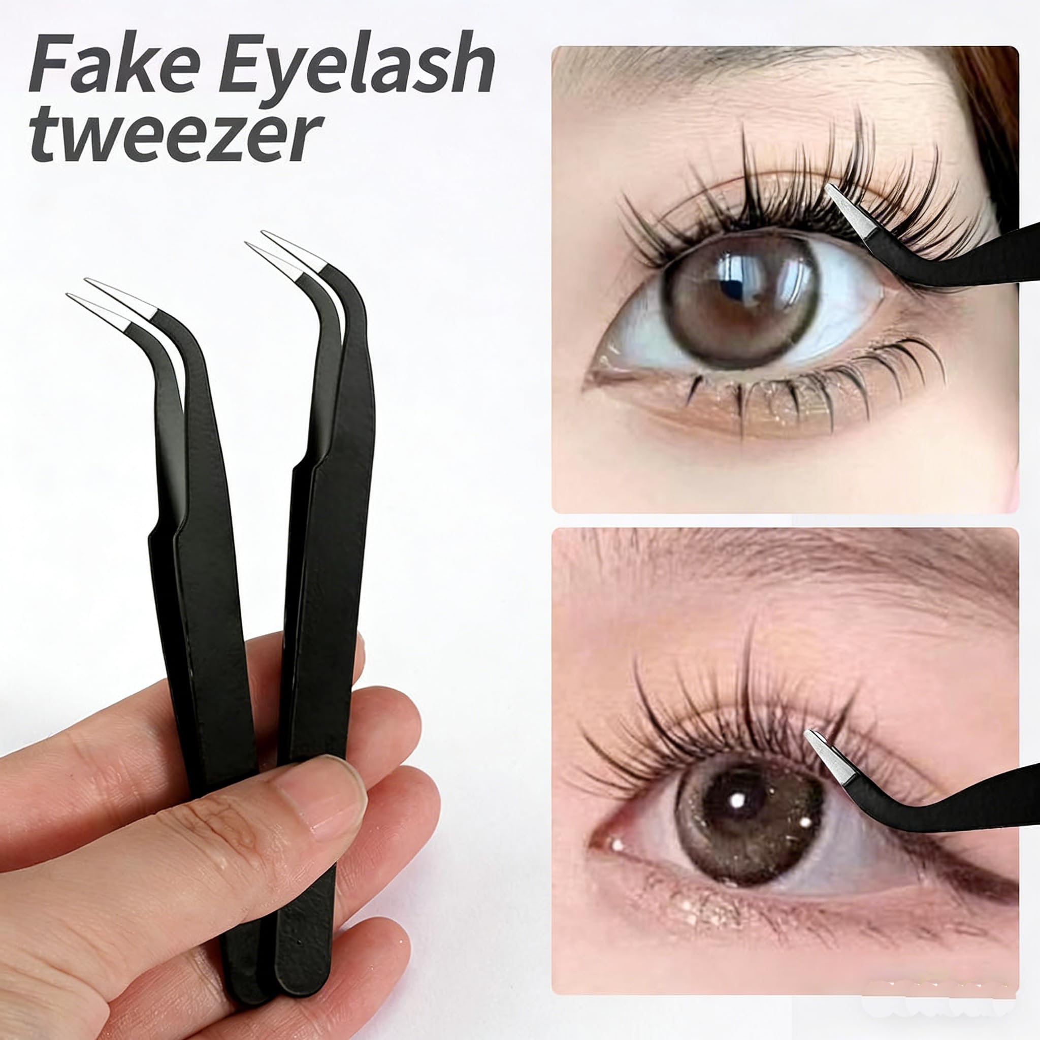 12 Pieces Tweezers for Crafting Stainless Steel Curved Pointed Tweezers with Protective Cover for Rhinestones Dried Flowers Craft Stickers Eyelash Extension Jewelry Making(Black)