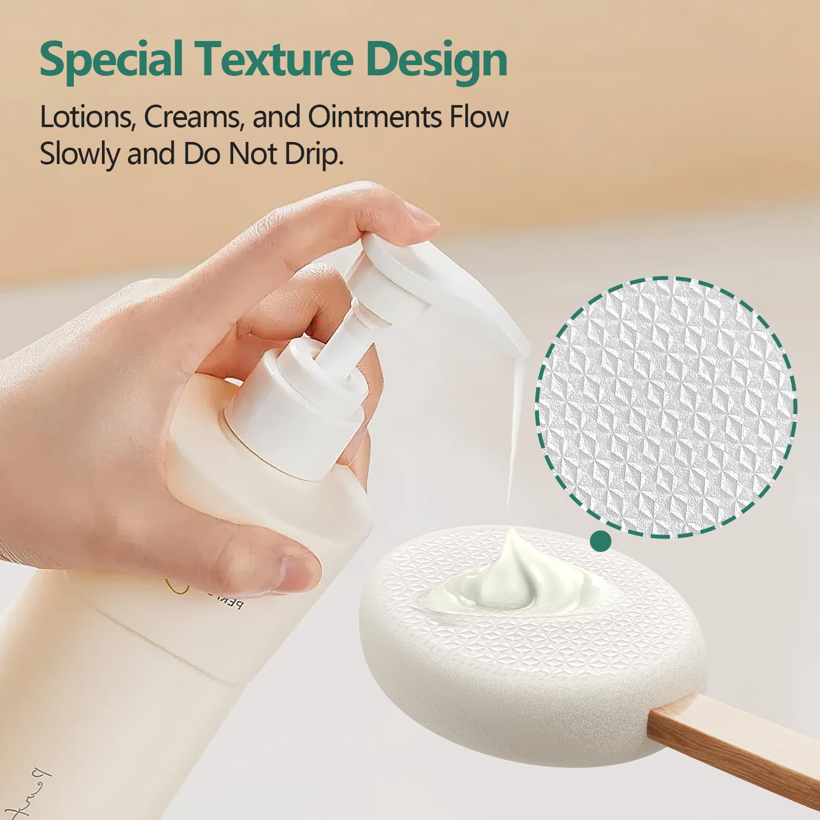Svarvns Lotion Applicator with 4 Replaceable Pads for Back, Self, Elderly, Women - Cream Medicine Applicator with 17" Curved Handle Easy to Target Back and Feet, White