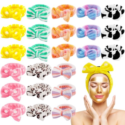HOFASON 24 Pcs Spa Headband Bulk for Easter Basket Stuffers, Teens Women Girls Flannel Bow Bulk Makeup Hairband for Washing Face Skincare, Stocking Stuffers, Slumber Bachelorette Party Favors