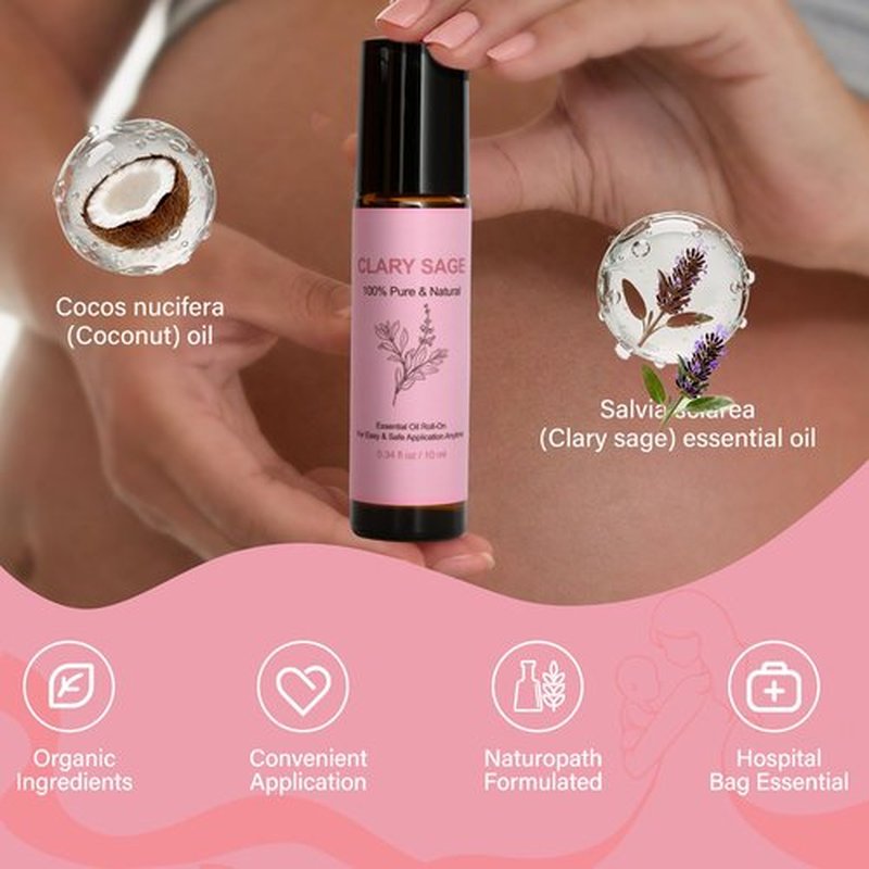 Labor Comb Clary Sage Oil Set - Wooden Birth Comb Natural Labor and Delivery Essentials,Birthing Combs Hospital Bag Must Haves for Pregnant Women&New Mom