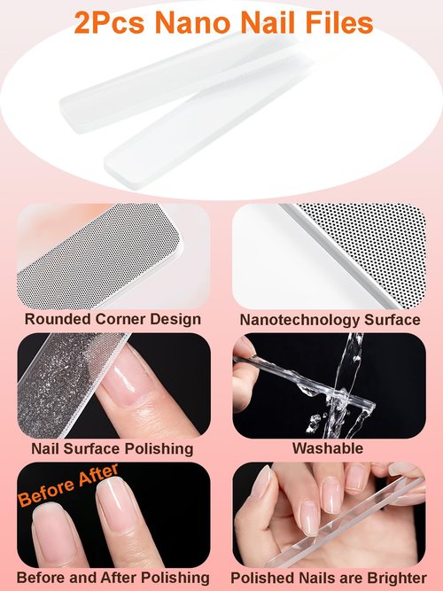 MYR 6Pcs Metal Nail Art Brushes and 2Pcs Nano Nail Files are suitable for Drawing Thick Lines, Painting Petals, Applying Phototherapy Gel, Halo Dyeing and other Personalized Nail Enhancement Designs