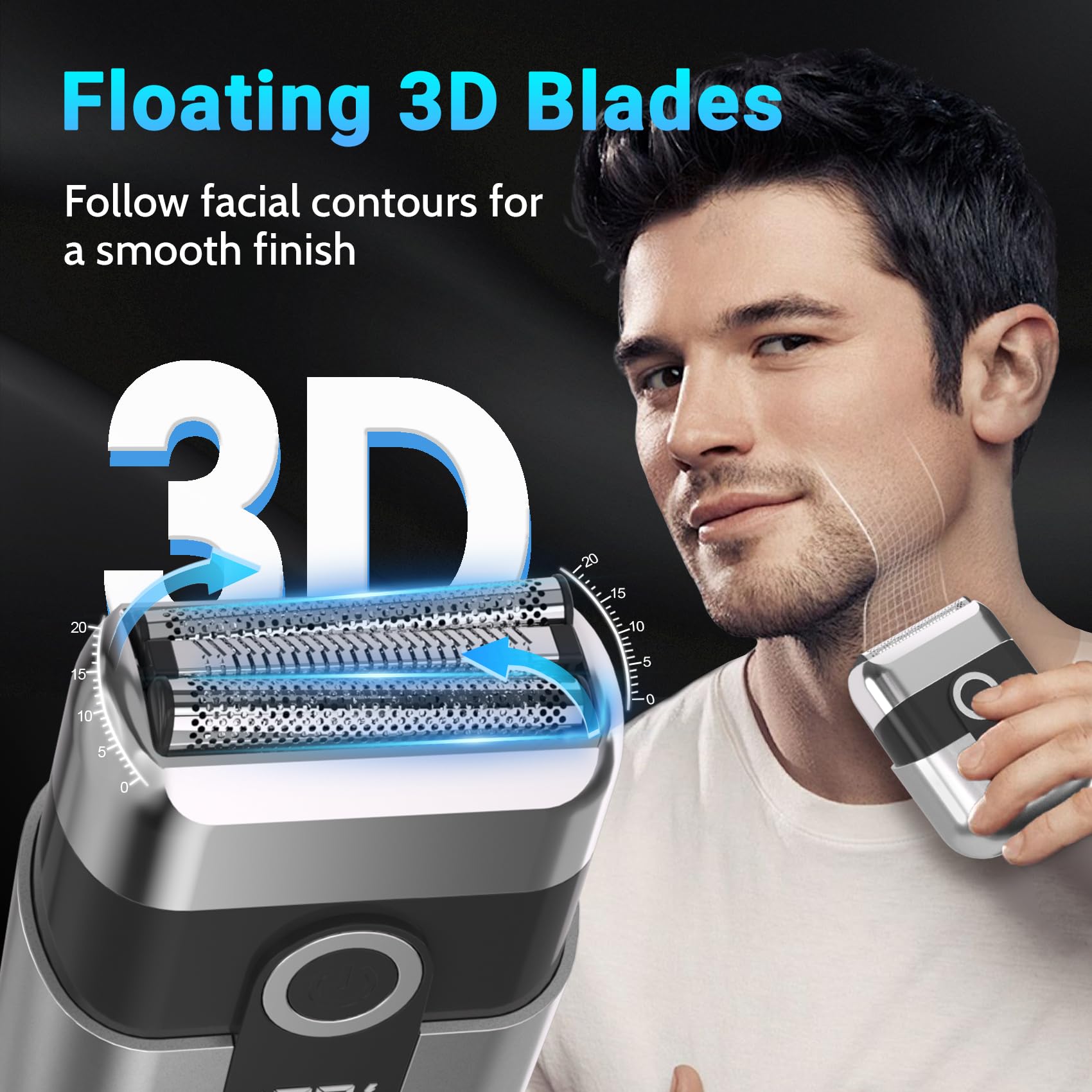 LYRSLF Electric Foil Shavers for Men: Mini Electric Razor, Foil Shaver for Face, IPX7 Waterproof Wet Dry Cordless Razor with 3 Floating Blades, LED Display for Travel & Home, USB Type C