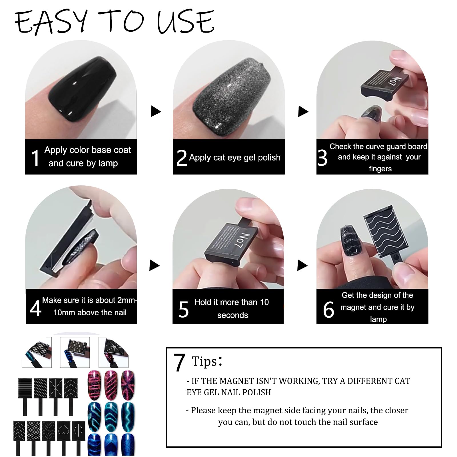XEAOHESY 16 Pcs Nail Magnet Tool Set Magnet Plate Wand Board Magnetic Pen Stripe Nail Magnet Double Ended Magnet Wand Magnet Stick for Cat Eye Gel Polish Nail Art