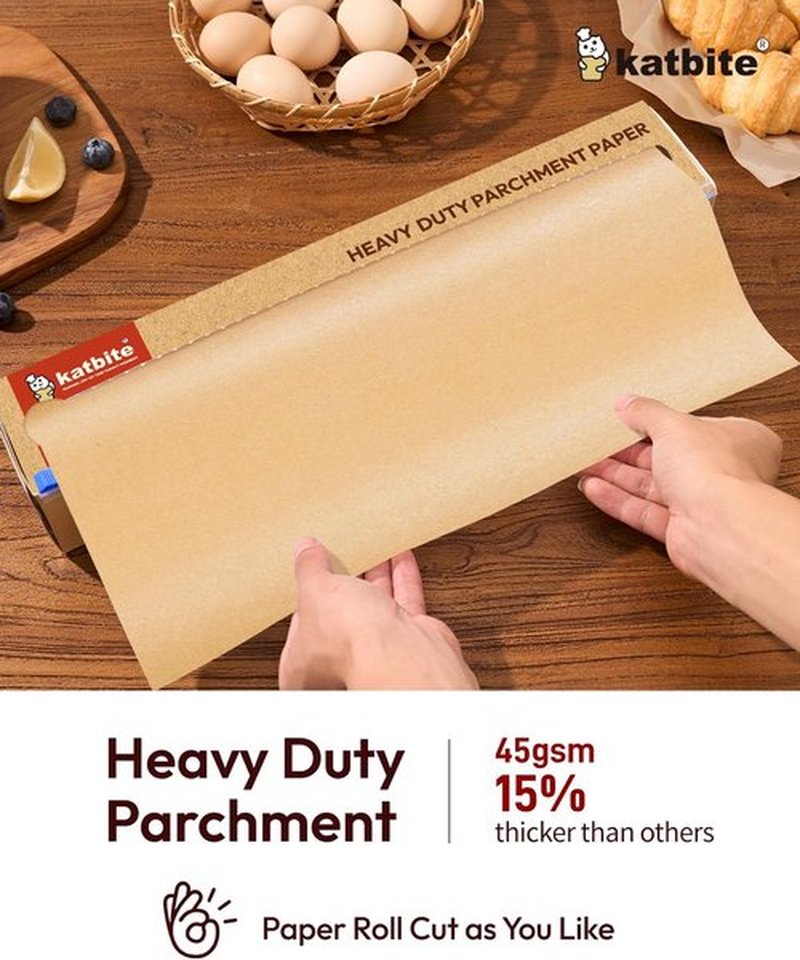 Katbite Unbleached Parchment Paper Roll - Heavy Duty Non-Stick Baking Paper, 15 in x 210 ft