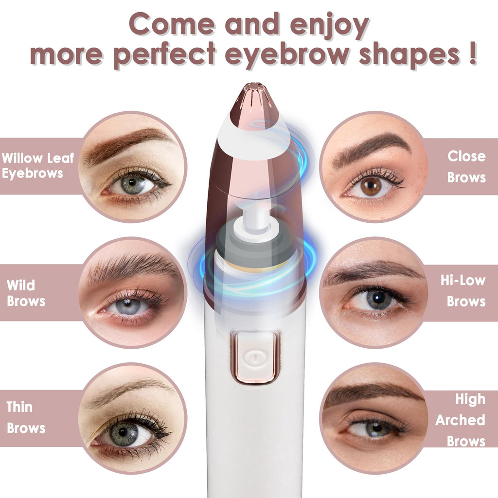 gurelax Eyebrow Trimmer for Women,Electric Eyebrow Hair Remover, Painless Brow Razor Shaper with LED Light, USB Rechargeable, Eye Brow and Face Epilator for Ladies(White)