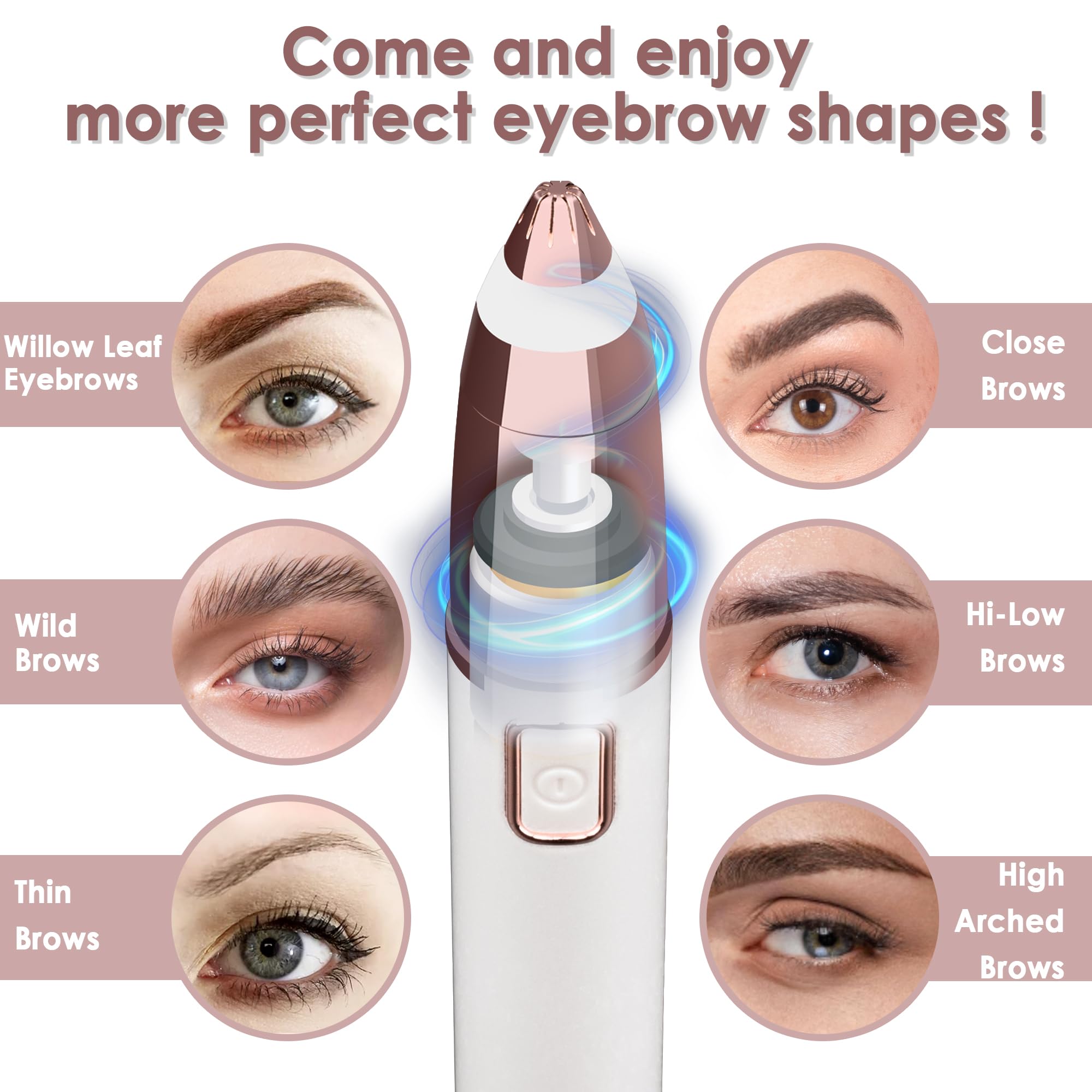gurelax Eyebrow Trimmer for Women,Electric Eyebrow Hair Remover, Painless Brow Razor Shaper with LED Light, USB Rechargeable, Eye Brow and Face Epilator for Ladies(White)