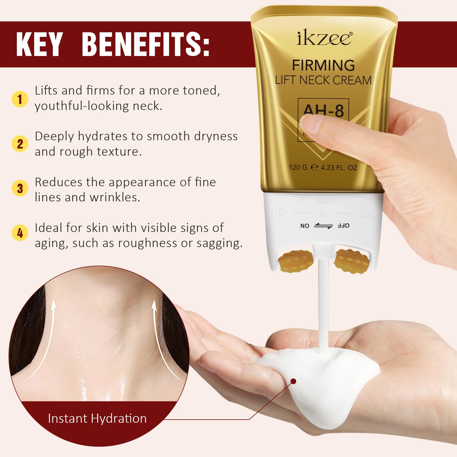 1Pcs Neck Roller Cream, Firming Skin, Reduces Neck Lines, Moisturizes, Improves Elasticity, Anti-Aging, Suitable for Both Men and Women(4.23Fl.oz)