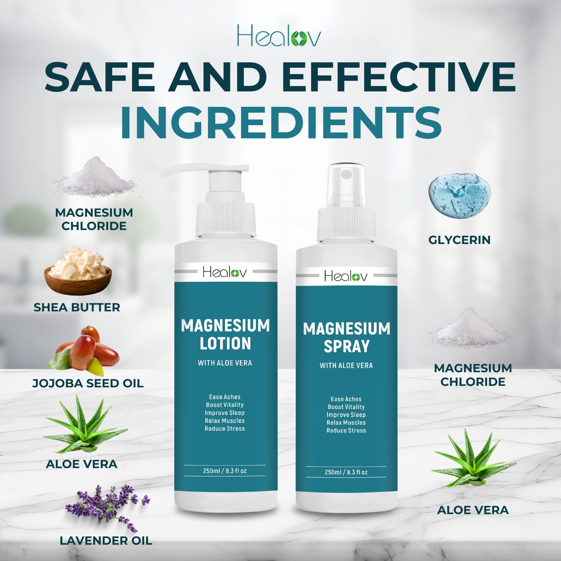 Magnesium Oil Spray + Magnesium Lotion Set – Pure Soothing Relief & Relaxation for Better Sleep, Muscle Health, Leg & Joint Care – Natural Magnesium Body Spray & Magnesium Cream for Feet, Non-Greasy