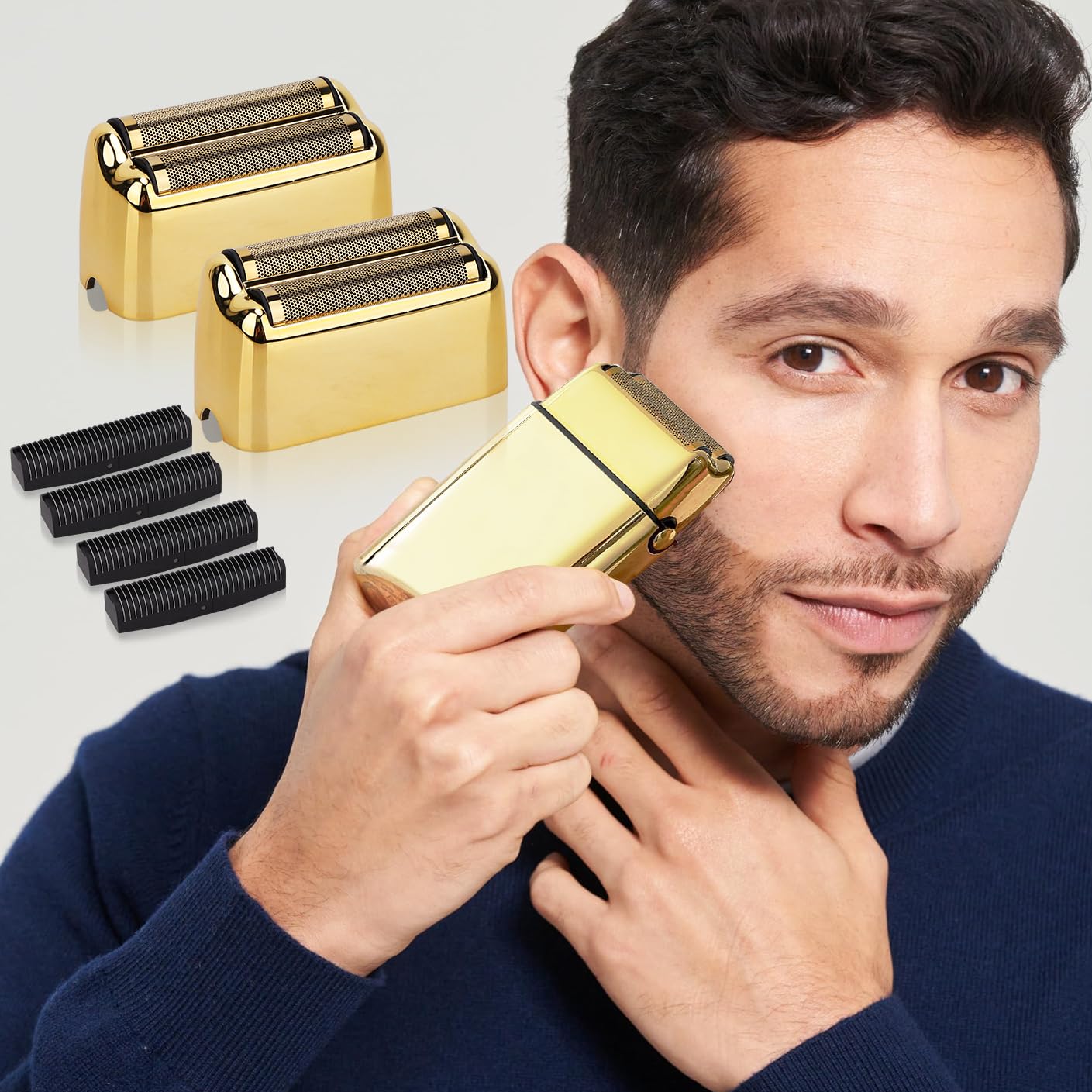 Replacement Foil and Cutter Head - Compatible with Baby*liss Foil Shaver，Double Foil Shaver Replacement Head, Compatible with BaBy*lissPRO trimmer Barberology FXFS2 Electric Razors(Gold)