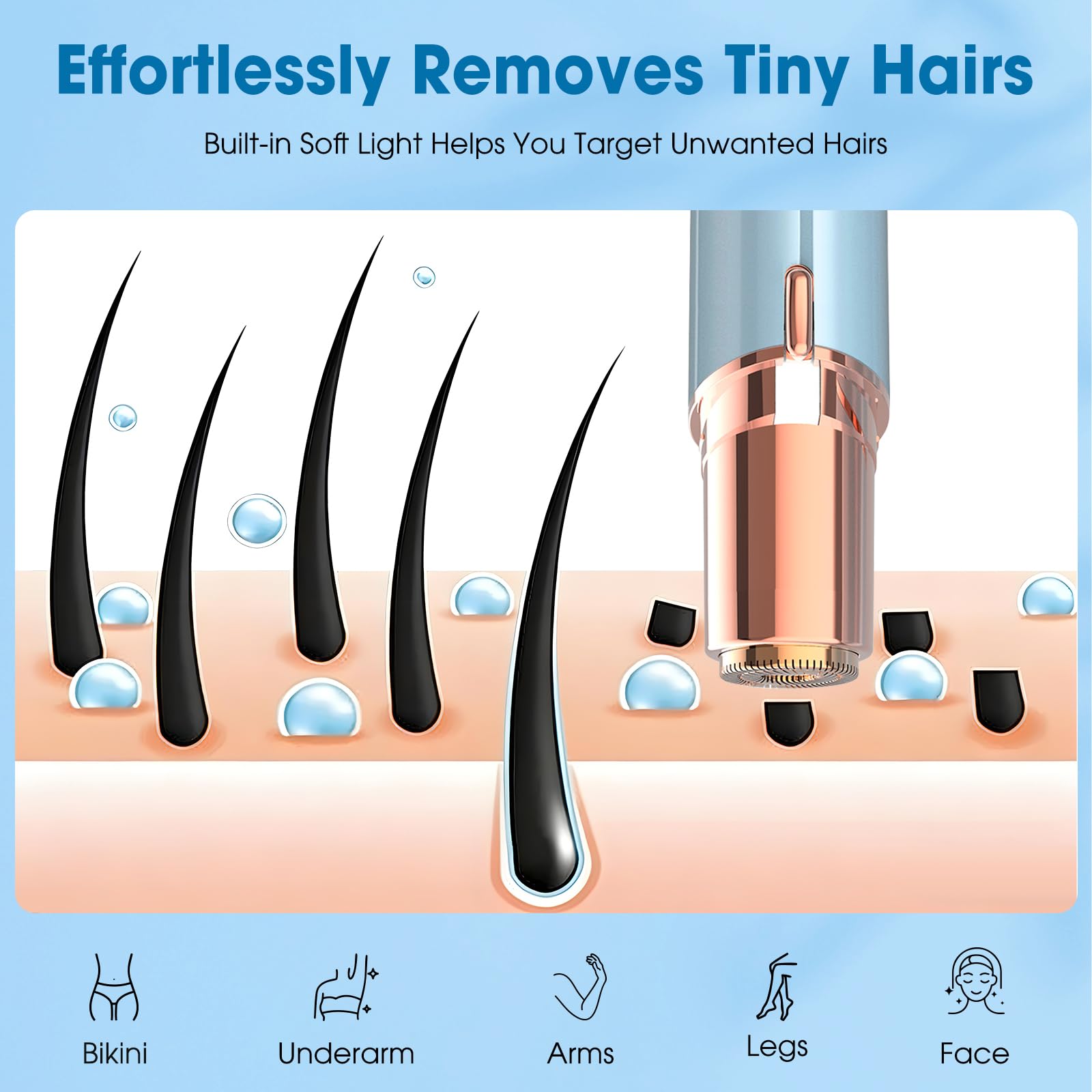 Facial Hair Removal for Women, Painless Electric Hair Remover for Face, Upper Lip, Chin & Peach Fuzz, USB Rechargeable Portable Shaver, Blue