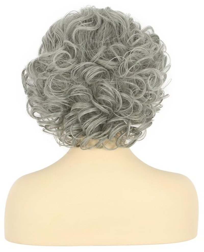 karlery Old Lady Short Bob Curly Grey Wig Natural Looking Daily Halloween Cosplay Party Wig