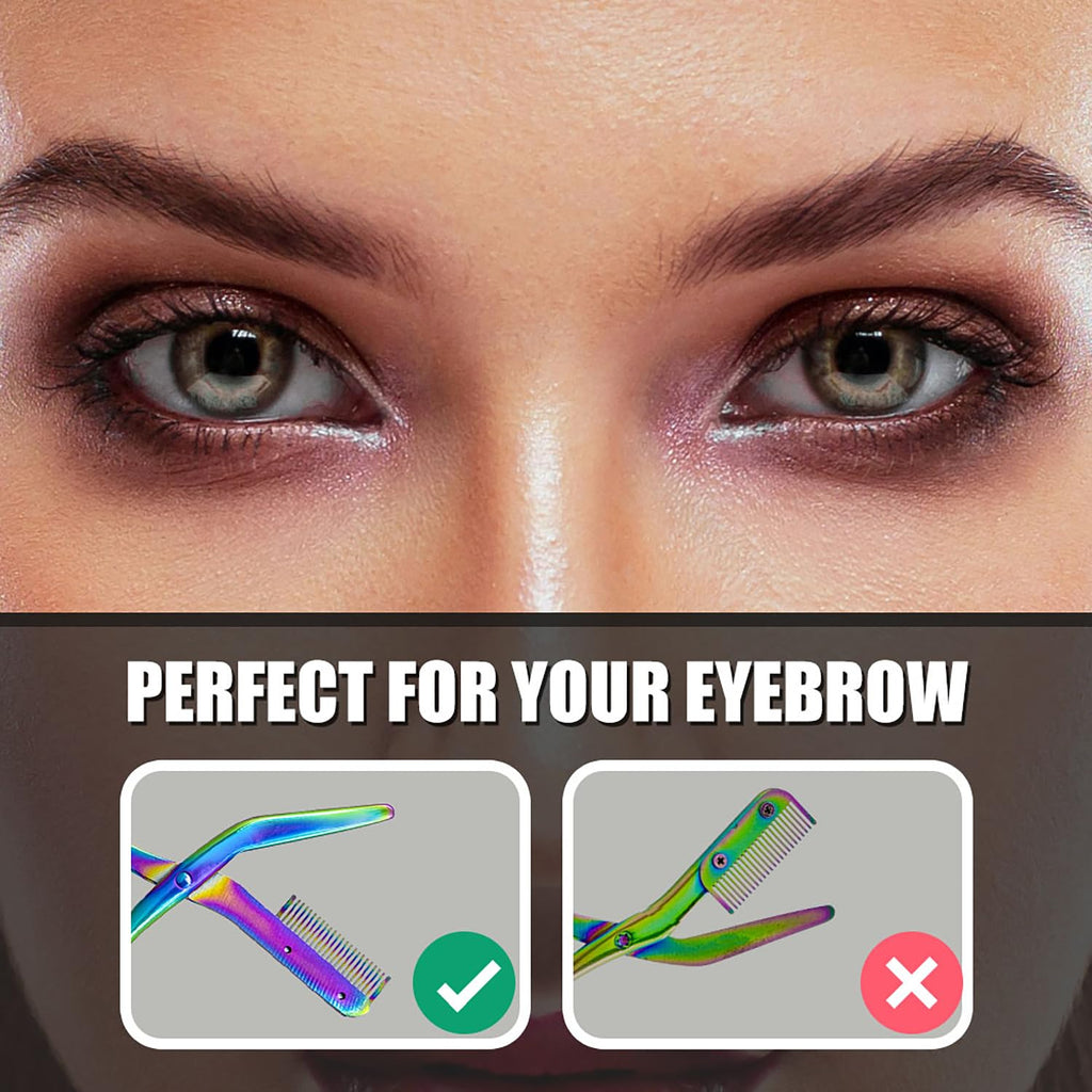 DINNAT Eyebrow Trimmer Scissor With Comb, Eyebrow Trimmers, Professional Precision Eyebrow Trimmer, Eyebrow Trimmer Scissors with Combs, A Must-have Makeup Tool (Color Titanium)