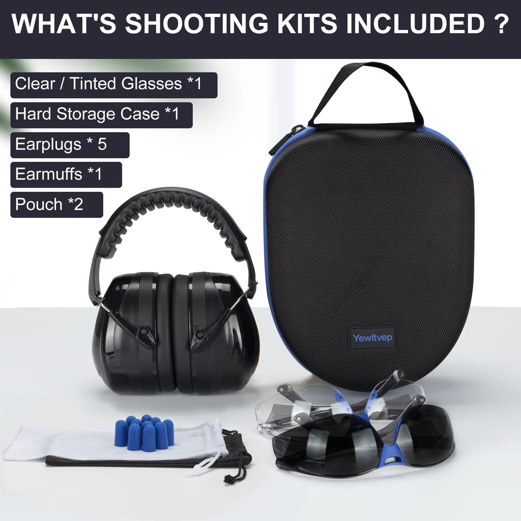 Gun Range Ear Protection Shooting Ear Protection Ear Muffs for Shooting Range Including High-Performance Earmuffs, Range Eye Protection-Gun Safety Glasses,Earplugs,Hard Storage Carrying Case-Black