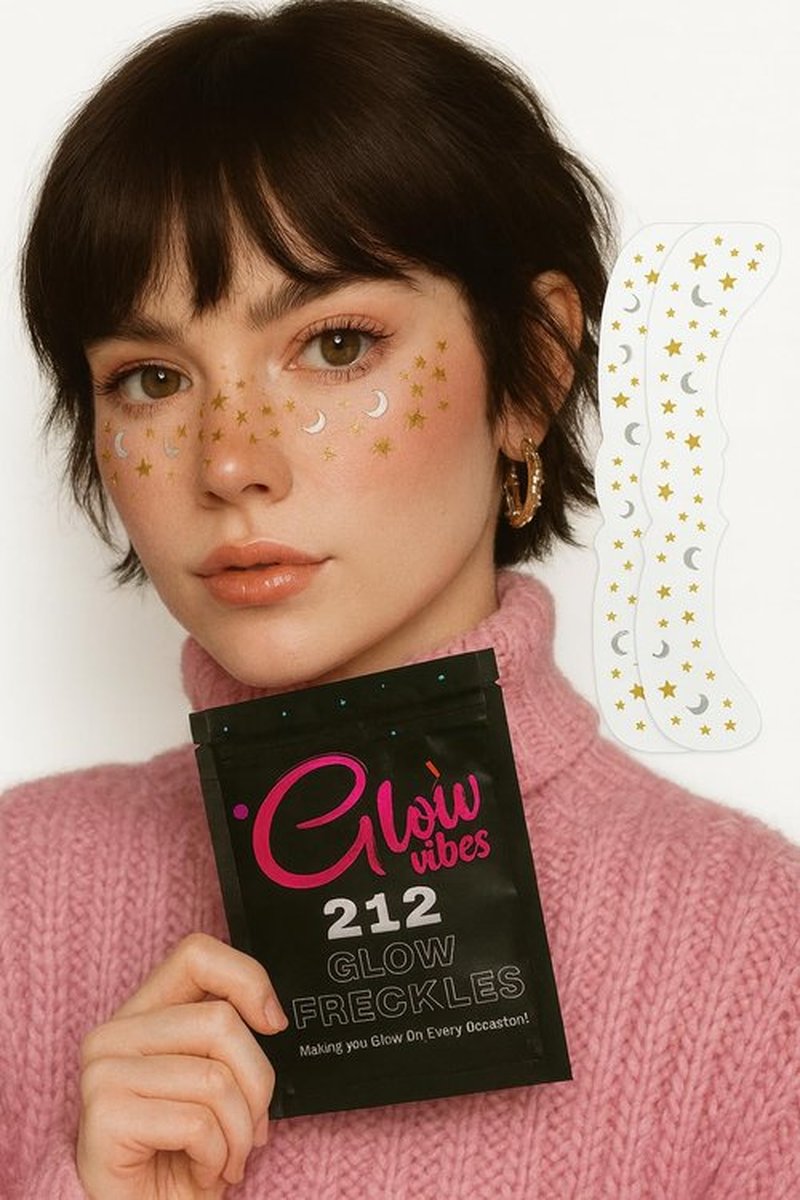 GlowVibes212 Glitter Freckles Face Tattoo - Glow in the Dark Freckles for Parties - Waterproof Face Glitter Freckles - Temporary Freckles - Cute Glow Party Makeup Accessories - 6 count