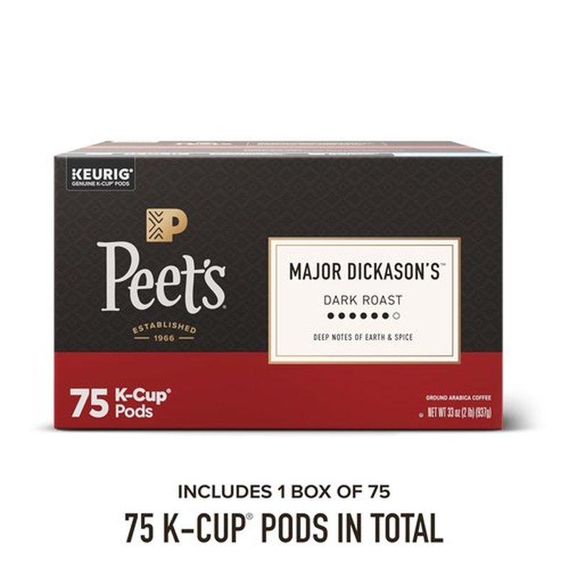 Peet's Coffee Dark Roast K-Cup Pods - 100% Arabica Major Dickason's Blend, 75 Count Box