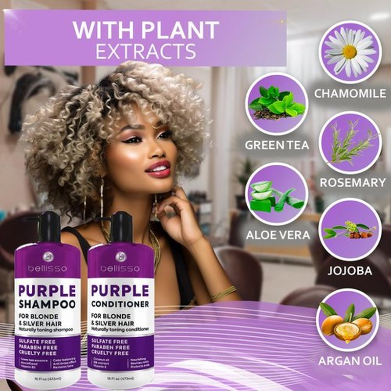 Skiennix Purple Shampoo and Conditioner Set - Sulfate & Paraben Free Toner for Platinum Blonde, Silver & Grey Hair (2 x 16 fl oz)