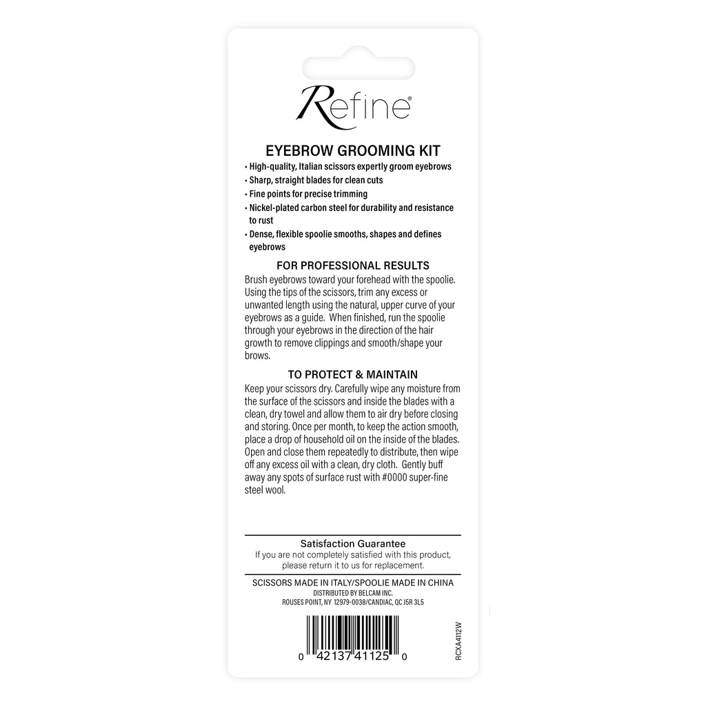 REFINE - Italy Eyebrow Scissors with Wooden Handle Spoolie Grooming Kit