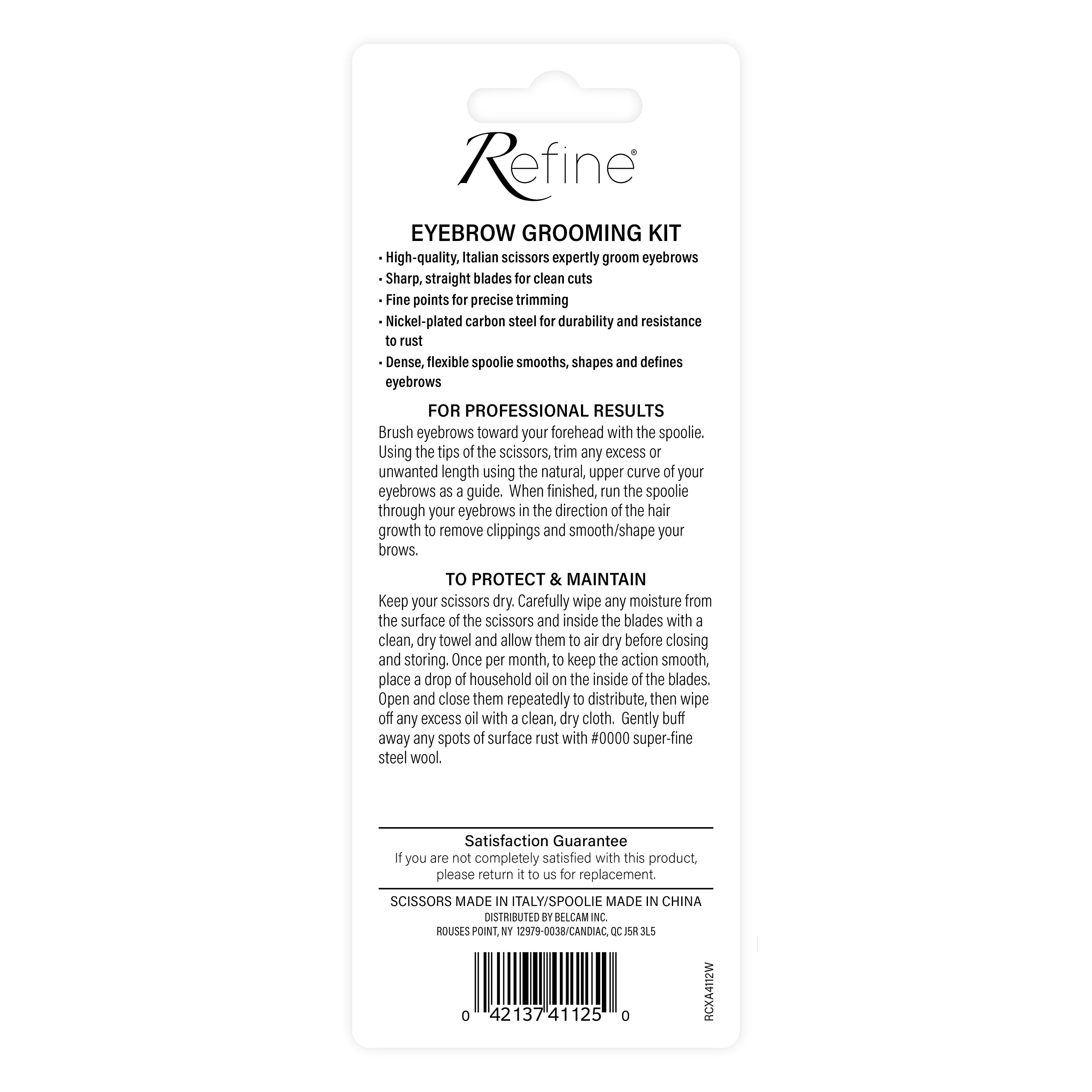 REFINE - Italy Eyebrow Scissors with Wooden Handle Spoolie Grooming Kit