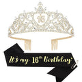 Araluky Sweet 16 Party Decorations: Purple Sweet 16 Crown & Sash for Girls' Teen, 16th Birthday, Teenage Girls, Females 16+