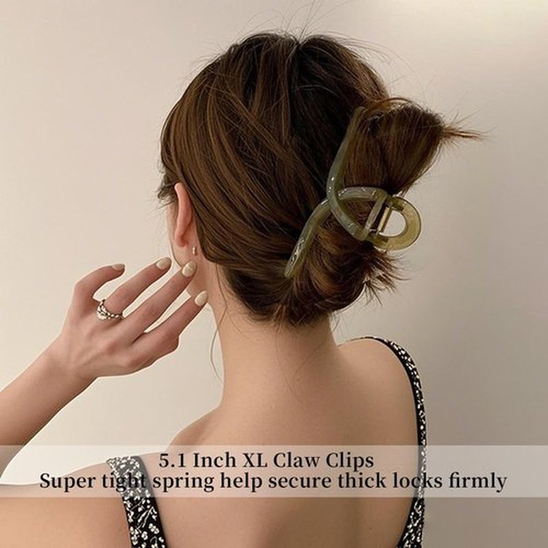Nalodu 5 Inch Extra Large Claw Clips, 13 cm No Slip Jelly Jumbo No Slip XL Hair Clips for Thick Long Curly Hair, Big Hair Claw Clips, 5 Pack