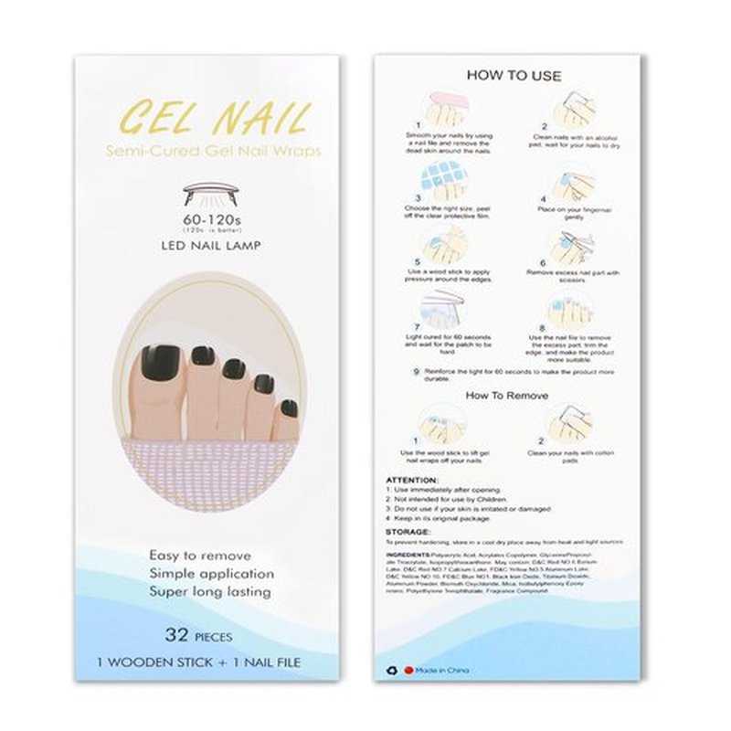 JMEOWIO Gel Toenail Stickers Black Semi Cured Gel Strips Wraps UV/LED Supplies Toenail Art Design Decoration Accessories
