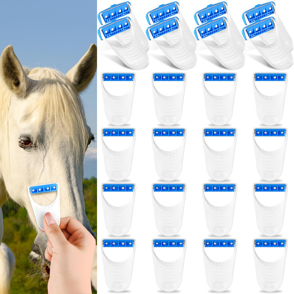 LIUBUJINGYING 24 Pcs Horse Clippers Horse Grooming Razor Disposable Grooming Razor Horse Trimmer Shaver Kit Fit for Horse Dog, White&Blue