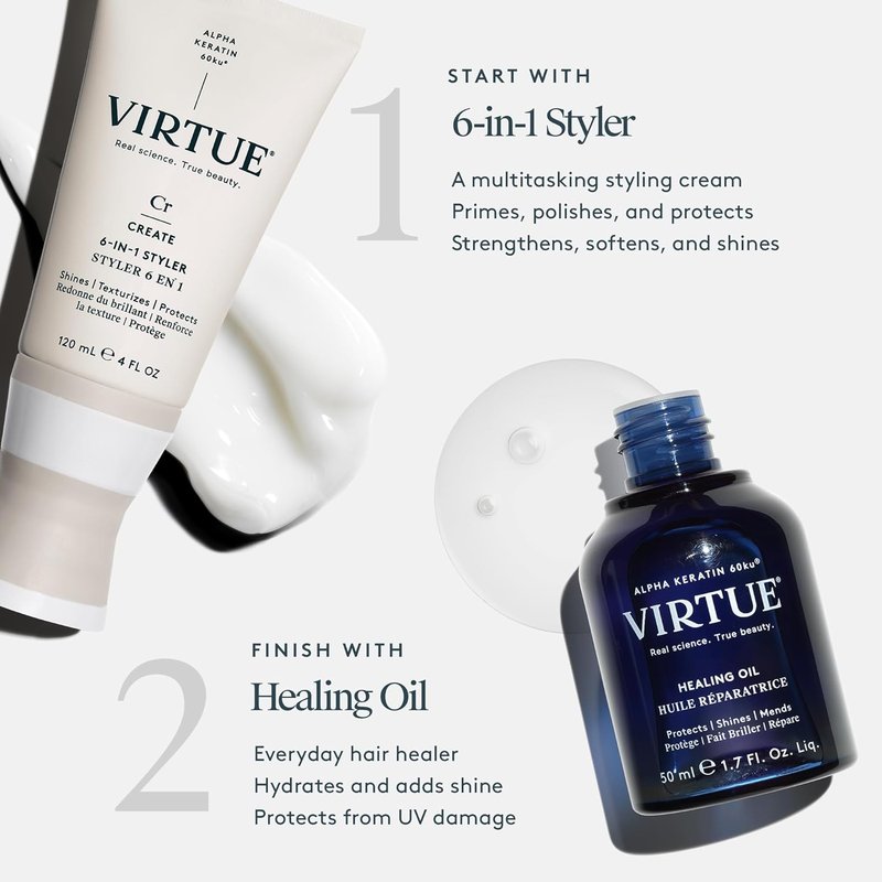 Virtue 6-in-1 Hair Styler | Heat Protection Styling Cream for All Hair Types, Color Safe