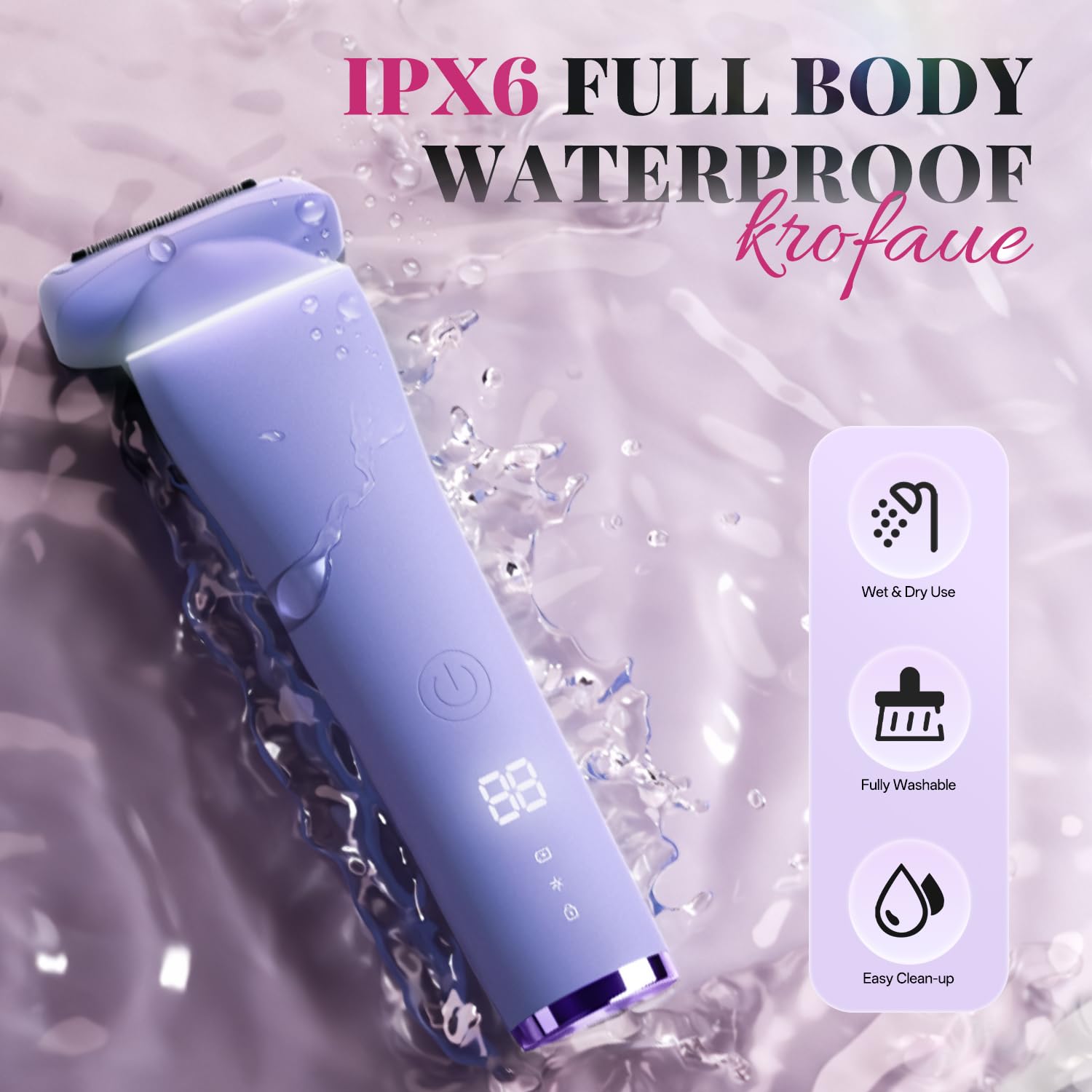 Krofaue Women Electric Shaver, 3-in-1 Blades, IPX6 Waterproof, LED
