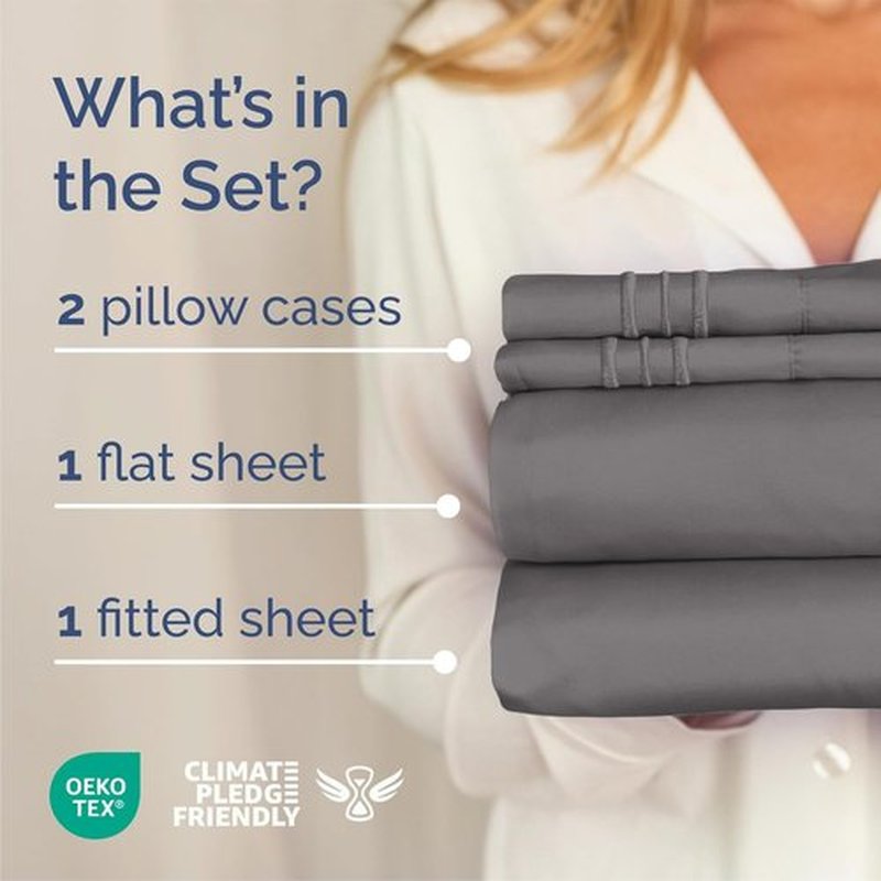 Queen Size 4-Piece Sheet Set - Comfy Cooling Bed Sheets for Luxurious Sleep - Deep Pockets, Soft & Wrinkle-Free - Oeko-Tex Certified - Dark Grey
