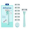Athena Club Women’s Razor Kit, 5-Blade Cartridge Razor for Sensitive Skin, Serum-Infused Blades with Shea Butter and Hyaluronic Acid, Includes Handle, 6 Refills and Magnetic Shower Hook - Mint