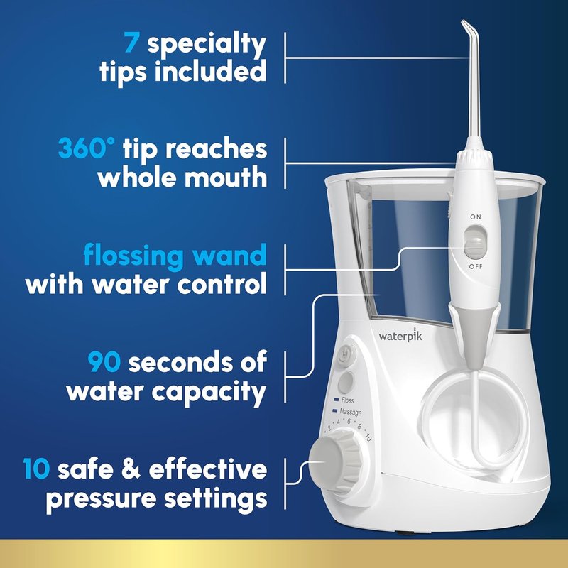 Waterpik Aquarius Water Flosser - Electric Dental Care with 10 Settings & 7 Tips | ADA Accepted, White WP-660