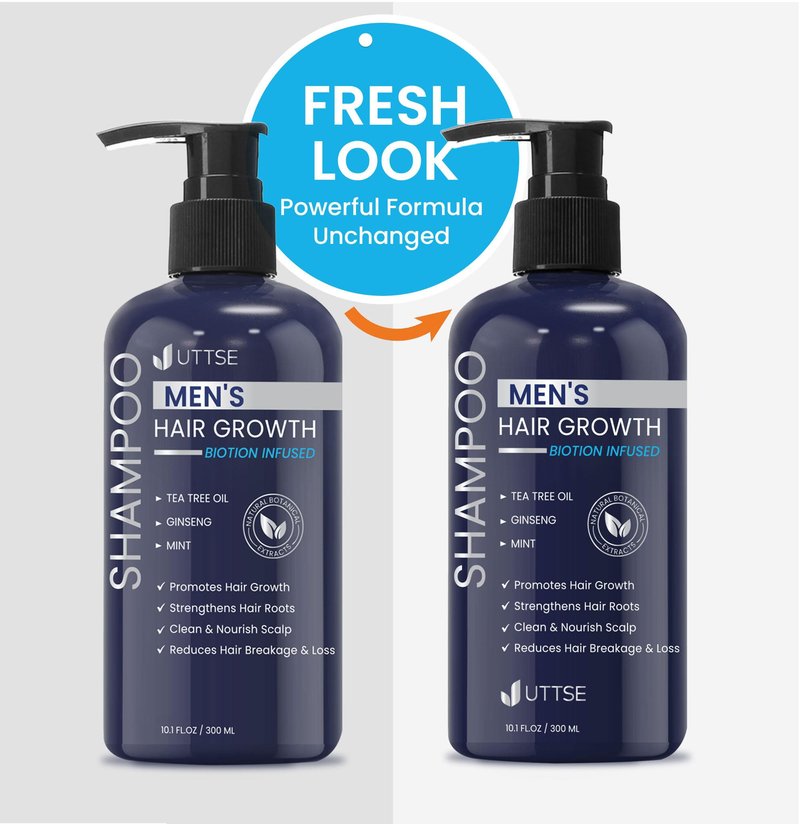 Uttse Biotion Hair Growth Shampoo for Men: Natural Thickening Shampoo with Tea Tree Oil Ginseng Mint for Hair Loss and Thinning Hair - 10.1 fl.oz, Dark Blue