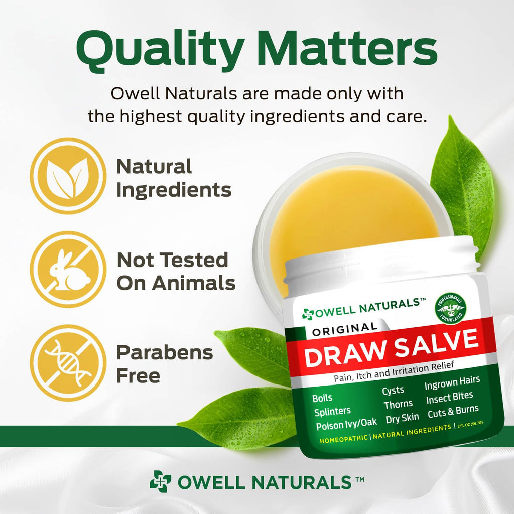 OWELL NATURALS Drawing Salve Ointment for Boil & Cyst Removal, Deep Ingrown Hair, Splinter Remover, Bug Spider Bites, Bee Sting, Mosquito Itching, Poison Ivy, 2 fl Oz (Pack of 2)