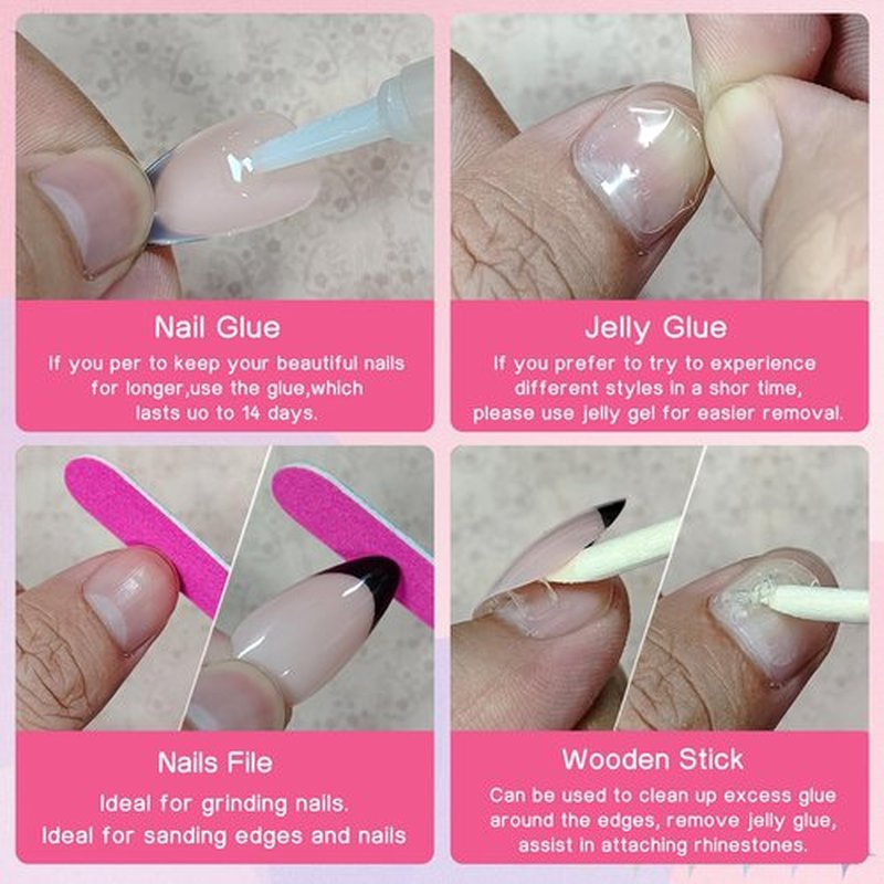 LuckForever 120pc French Tips Press on Nails Long Coffin, Black White Tips Long Press on Nails French Coffin Fake Nail Full Cover Glue on Nails Press ons Acrylic Nail Fingernail & Adhesive Tabs