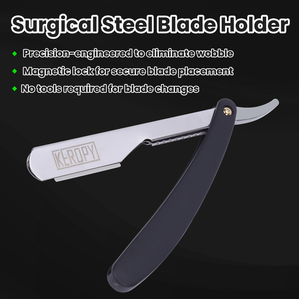 Professional Barber Straight Razor for Men, Single Blade Straight Edge Razor for Close Shaving and Beard Shaping, Shavette Kit with 100 Blades - Ultimate Men's Grooming & Shaving Gift Set