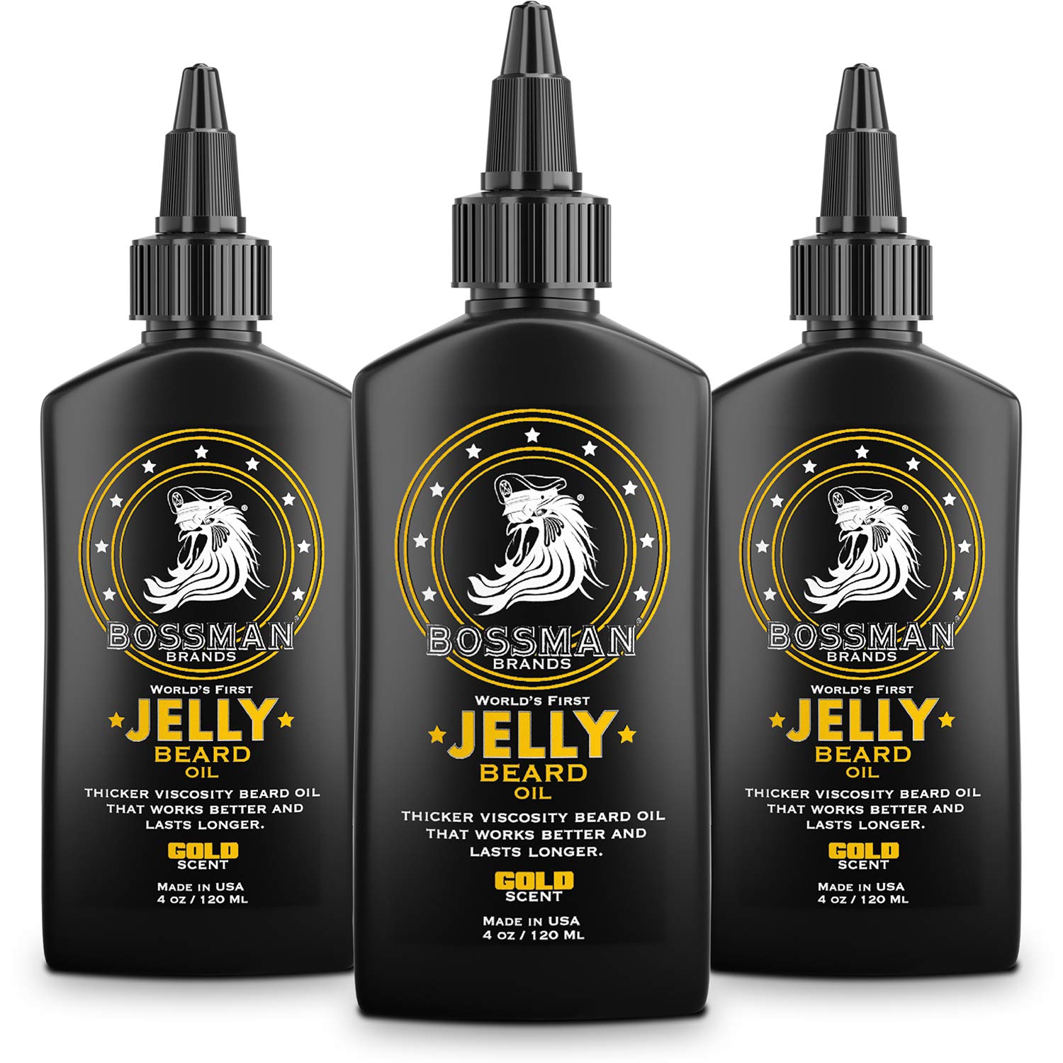 Bossman Jelly Beard Oil for Men - 3 Pack (12 oz in Total, Gold Scent) – Softens, Moisturizes & Conditions with Natural Ingredients