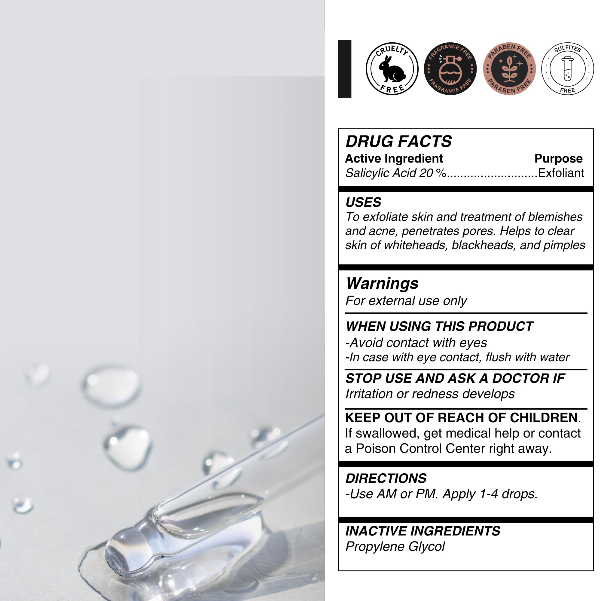 5% Salicylic Acid Serum Solution 2 fl oz. Two Ingredient Formula, Unscented