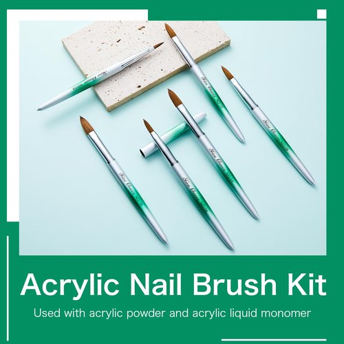 Shine Chance 6 Pcs Nail Brushes Set, Kolinsky Nail Art Brush, Art Design & Polish Mistake Cleaning Manicure Tools for Women - Acrylic Application (Sizes 2, 6, 8, 10, 14, 16)