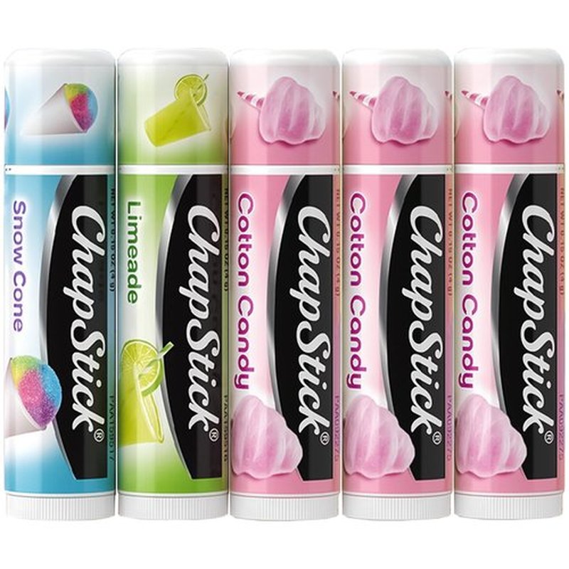 ChapStick Lip Balm, Vacation Getaway Collection (Snow Cone, Limeade, and Cotton Candy) + 2 Cotton Candy, 0.15 Oz Ea (5 Piece Set), Hydrating, Replenishing, Soothing, Repairing