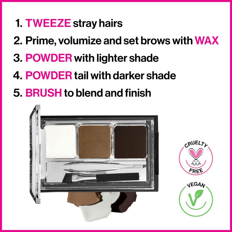 wet n wild Eyebrow Kit, Dark Brown, Powder | Pack of 2 | Built-In Mirror | Includes Tweezers | Compact Size