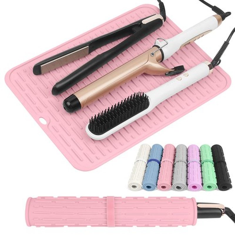 AMIJEAL Oversize Silicone Heat Resistant Mat for Hair Tools, Curling Iron Mat, Hot Tools Holder, Portable Flat Iron Hair Straightener Pad Cover for Travel Vanity Salon(14.2" x 11.0")