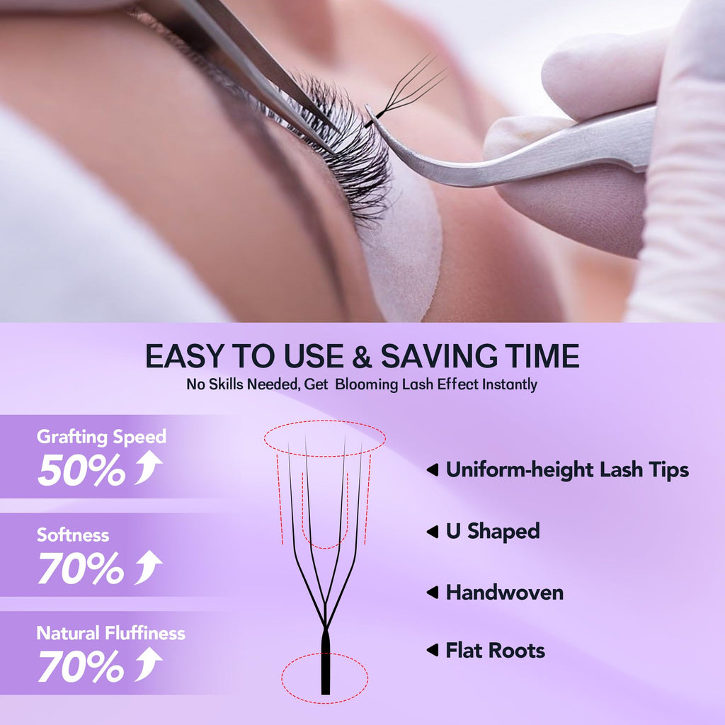 Natuhana 4D U Shape Lash Extensions Easy Fan Russian Volume U Eyelash C/D Curl 0.07mm Natural U Shaped 12 Rows Premade Eye Lashes Supply(Black,0.07C,8-14mm)