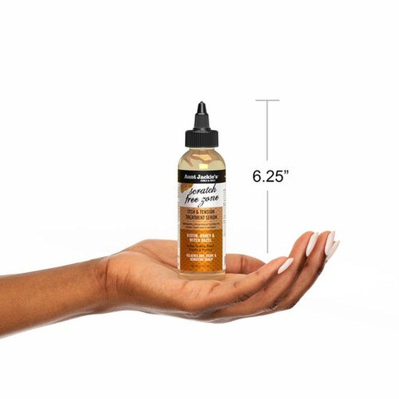 Aunt Jackie's Braid + Twist Collection Scratch Free Zone Itch & Tension Treatment Serum – Relieve Dry, Itchy Scalp with Witch Hazel, Biotin, and Honey – 4 fl oz
