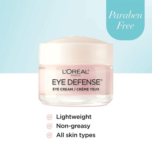 L'Oreal Paris Eye Defense Cream - Caffeine & Hyaluronic Acid for Youthful Skin | 0.5 oz