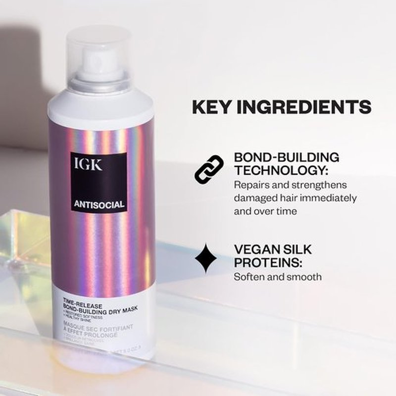 IGK Antisocial Bond-Building Dry Hair Mask - Revive Damaged Hair with Vegan Protein | 5 Oz