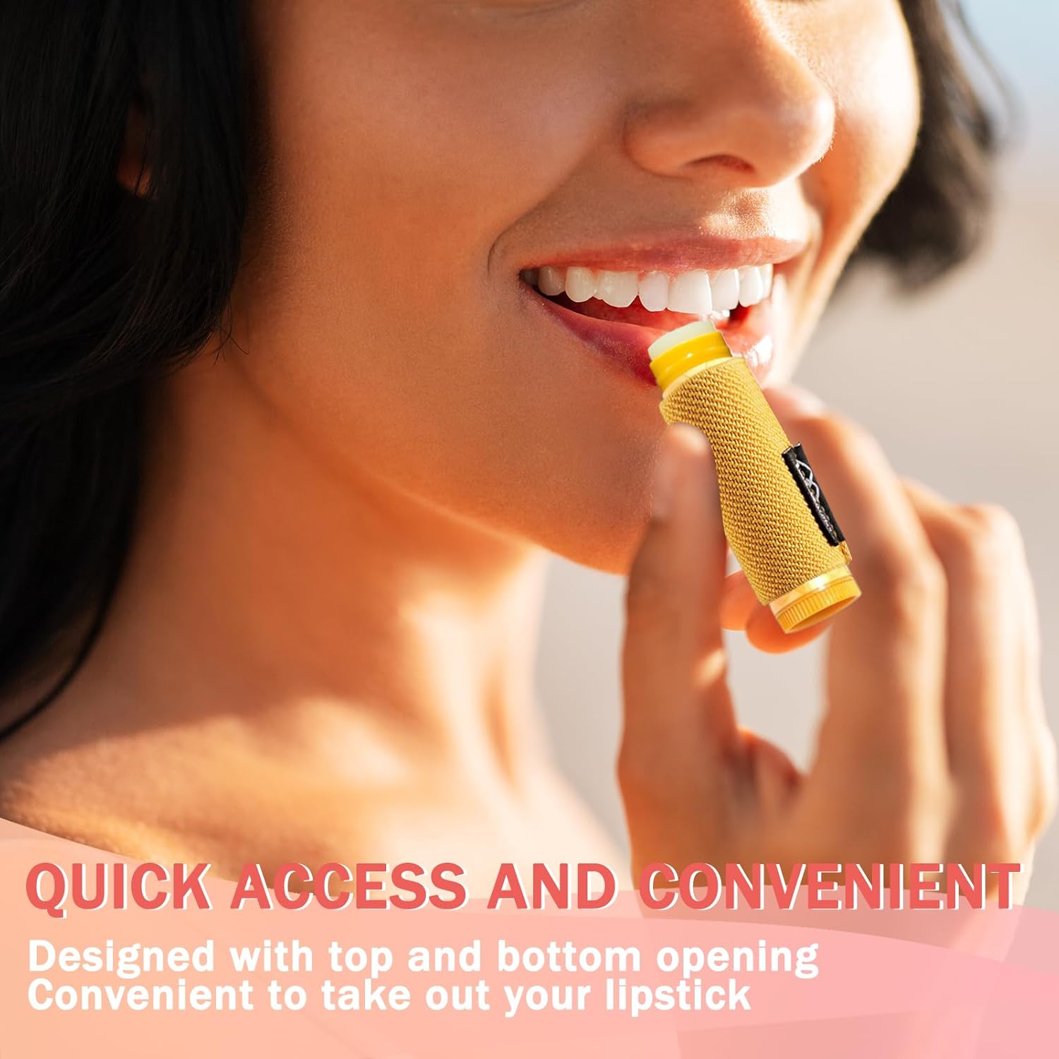 WK IEASON - Lip Balm Holder Keychain | Elastic Clip-On Sleeve for Lipstick & Chapstick - Pink/Grey/Beige