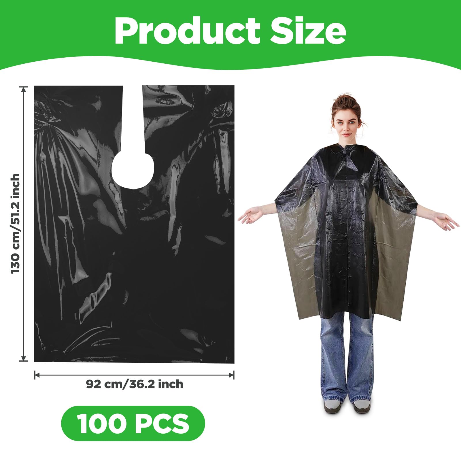 100 Pcs Disposable Capes Hair Salon, 51.2x36.2 Inch Disposable Hair Salon Capes, Waterproof Barber Cape, Single Use Shampoo Hair Cutting Cape Dressing Apron for Barbershop & Salon Hairdressing (Black)