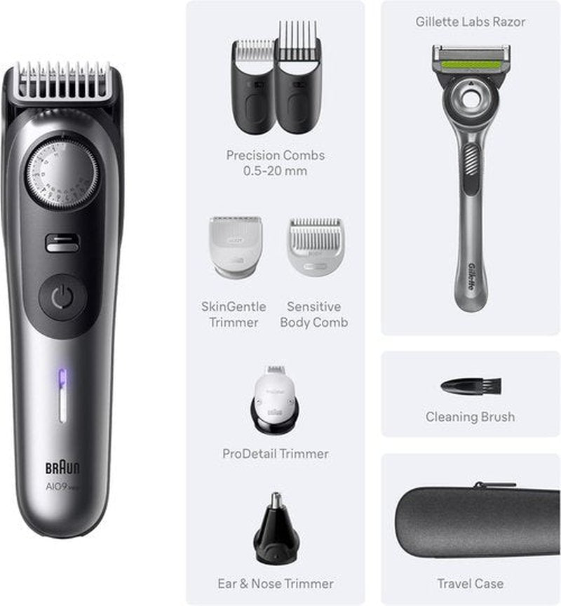 Braun Series 9 PRO All-in-One Beard & Body Grooming Kit - Cordless Trimmer & Shaver for Men | AIO 9550
