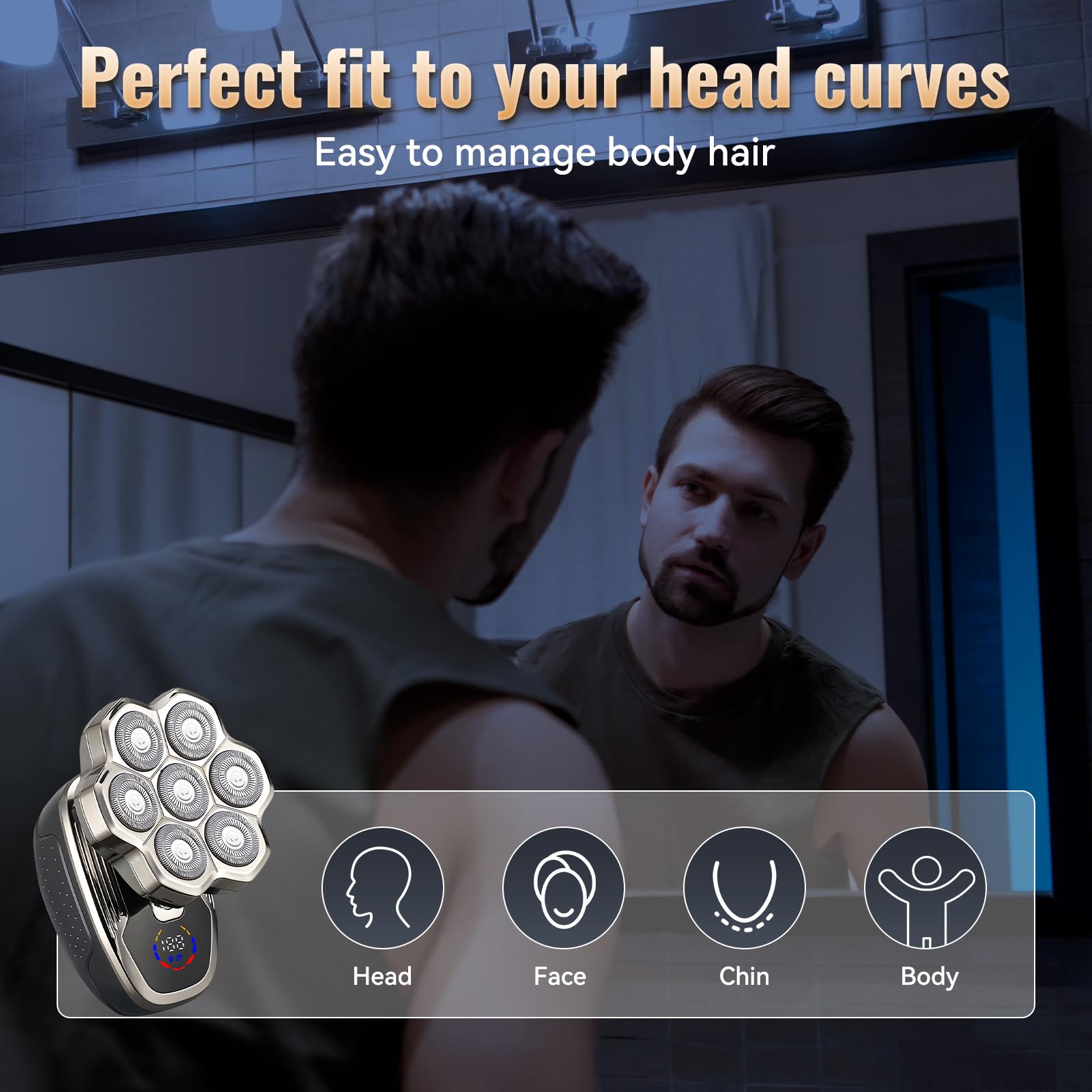 5 in 1 Head Shavers for Bald Men, 7D Skull Head Shaver with Rechargeable Battery, Electric Razor, Hair Clippers, Nose Hair Trimmer, Cleaning Brush, Hair Manager, Idea Gift for Men(White)