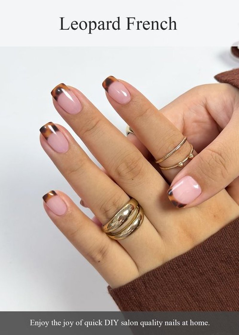 AutyaMee Semi Cured Gel Nail Strips (leopard French), 30 Pcs Gel Nail Wraps, Stickers, Long Lasting, Works With Any UV Lamps